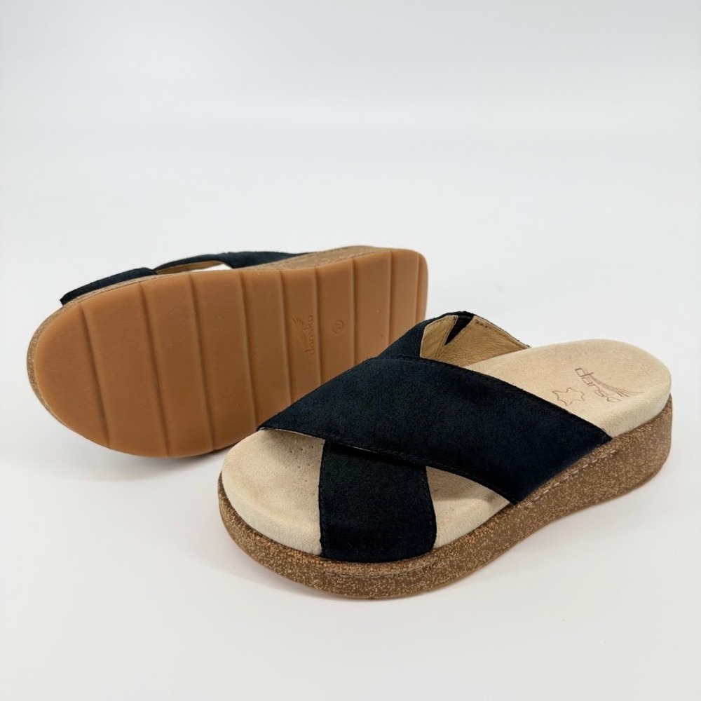 Dansko Bridget Slide Sandal Women's 37 Black Suede Crisscross Platform Comfort